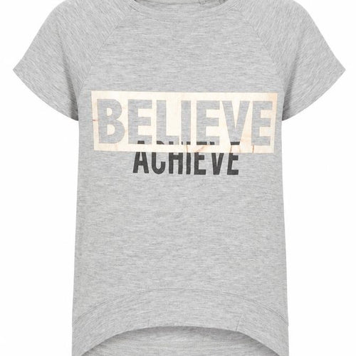 NEXT Girls Grey Viscose Pullover T-Shirt Size 6 Years Boat Neck Pullover - Believe Achieve