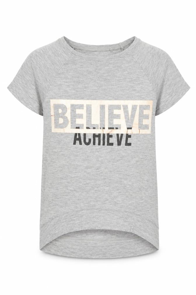 NEXT Girls Grey Viscose Pullover T-Shirt Size 6 Years Boat Neck Pullover - Believe Achieve