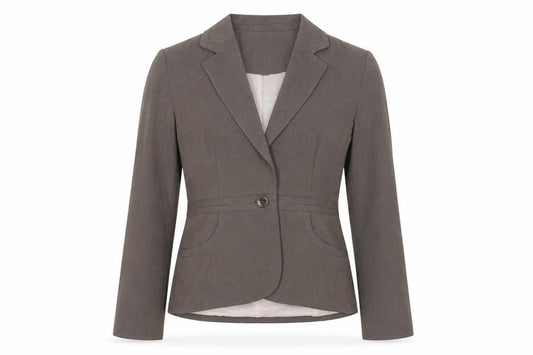 Front view of Next women’s brown striped polyester jacket blazer, size UK 12