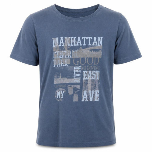 Kids Graffiti Boys Blue Cotton Pullover T-Shirt Size 10 Years Round Neck Pullover - Manhattan