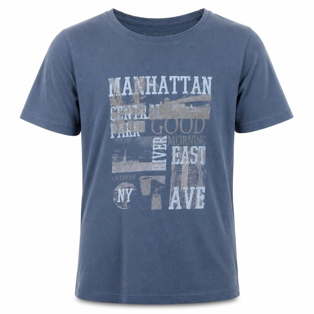 Kids Graffiti Boys Blue Cotton Pullover T-Shirt Size 10 Years Round Neck Pullover - Manhattan