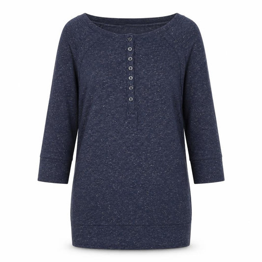 Front view of Divided by H&M women’s blue geometric polyester basic blouse, size UK 8, round neck