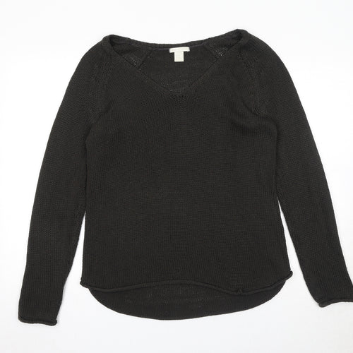 H&M Womens Brown V-Neck Acrylic Pullover Jumper Size M