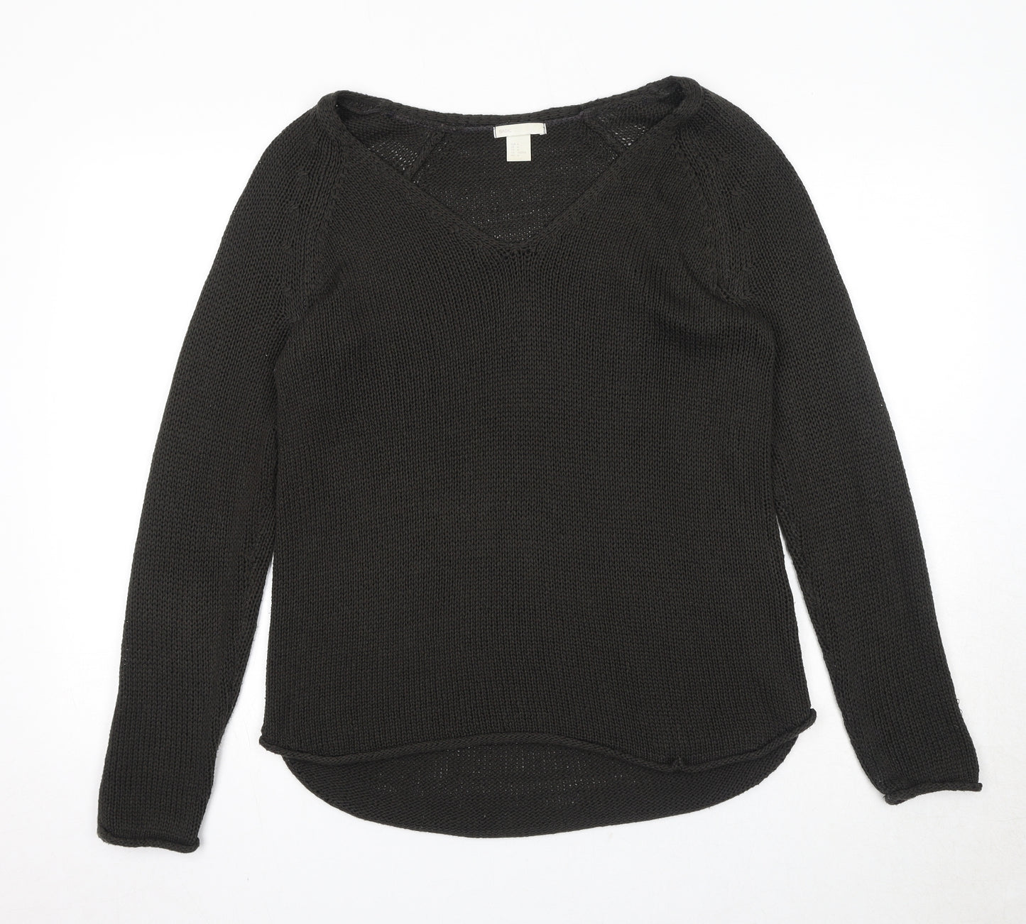 H&M Womens Brown V-Neck Acrylic Pullover Jumper Size M