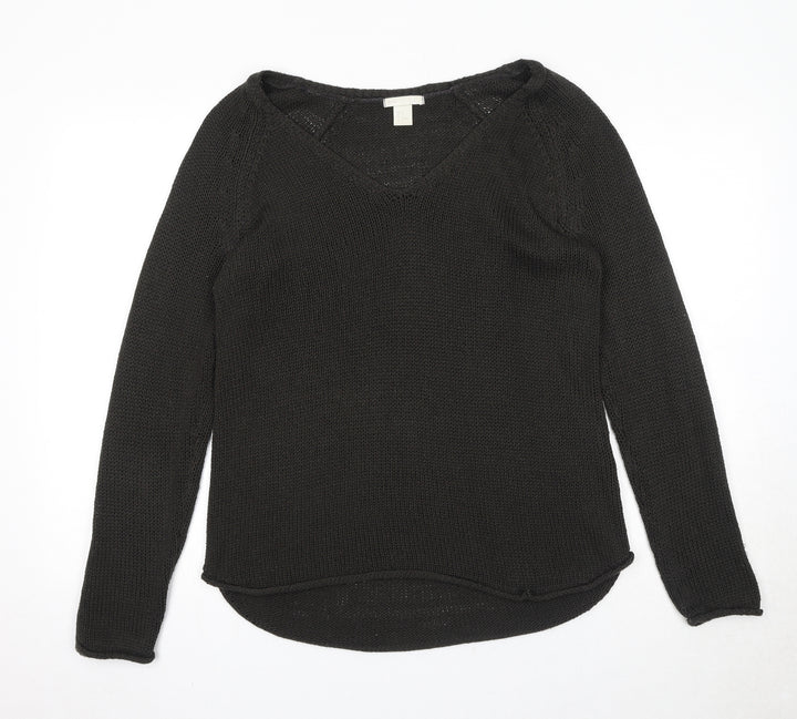 H&M Womens Brown V-Neck Acrylic Pullover Jumper Size M