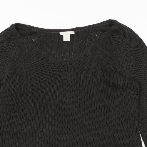 H&M Womens Brown V-Neck Acrylic Pullover Jumper Size M