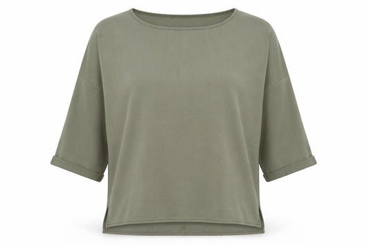 Front view of New Look women’s green round neck polyester jumper, size M