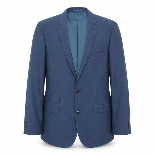 Front view of Williams and Brown men’s blue polyester jacket suit jacket, size 40, regular