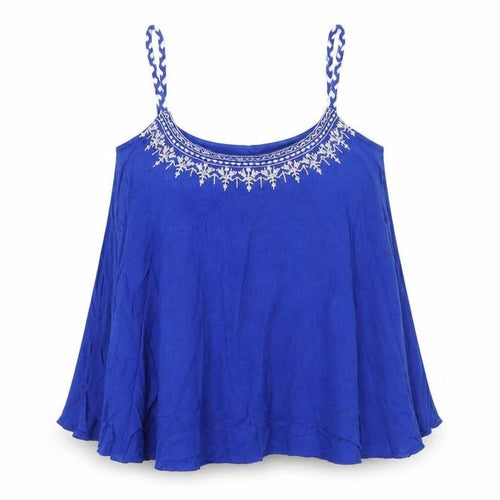 Mango Womens Blue Polyester Basic Tank Size S Round Neck