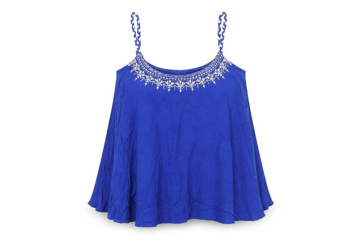 Mango Womens Blue Polyester Basic Tank Size S Round Neck