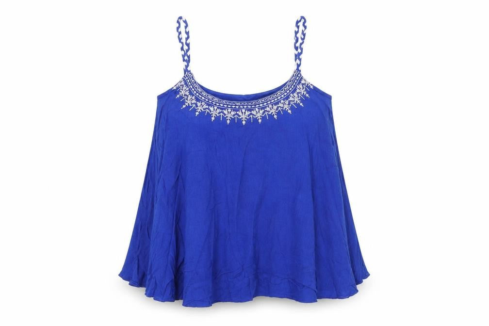 Mango Womens Blue Polyester Basic Tank Size S Round Neck