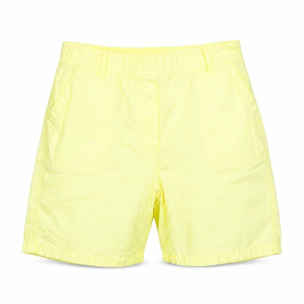 Front view of Anthology women’s yellow cotton chino shorts, size UK 10, regular pull on