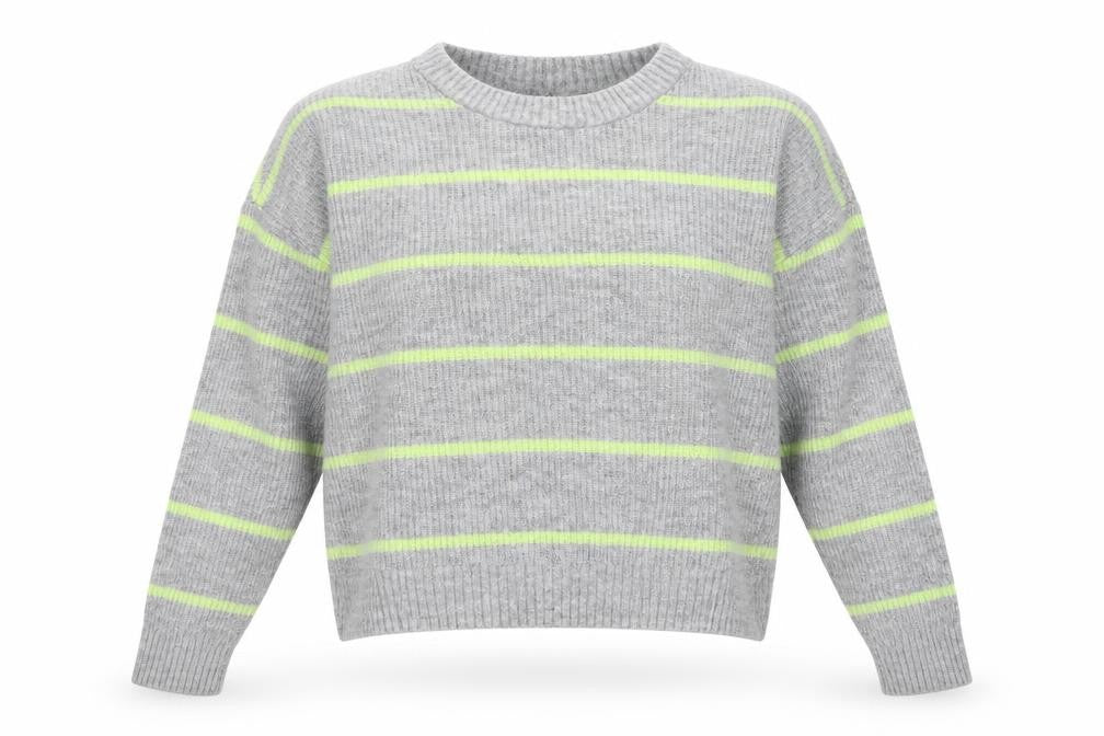 Front view of Divided by H&M women’s green round neck striped acrylic jumper, size M