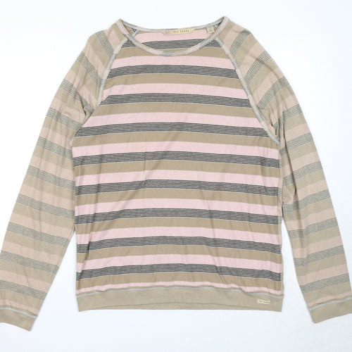 Ted Baker Mens Beige Striped Cotton T-Shirt Size XL Round Neck Pullover