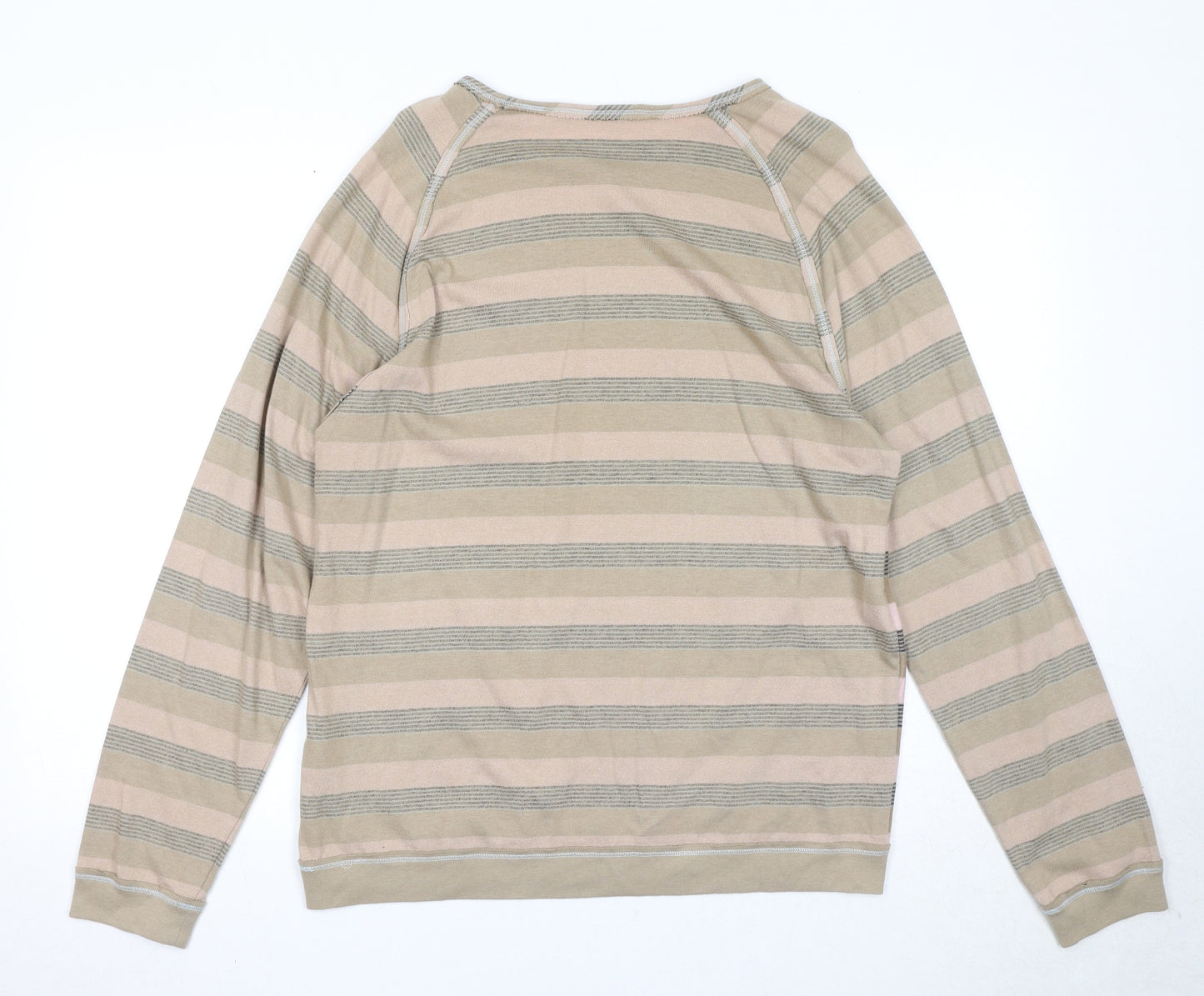 Ted Baker Mens Beige Striped Cotton T-Shirt Size XL Round Neck Pullover