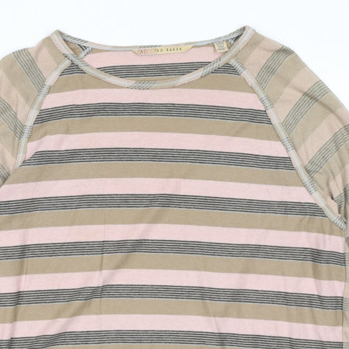 Ted Baker Mens Beige Striped Cotton T-Shirt Size XL Round Neck Pullover