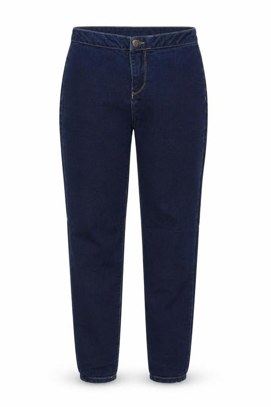 Front view of Blue Spice women’s blue cotton tapered jeans, size UK 26, in regular zip