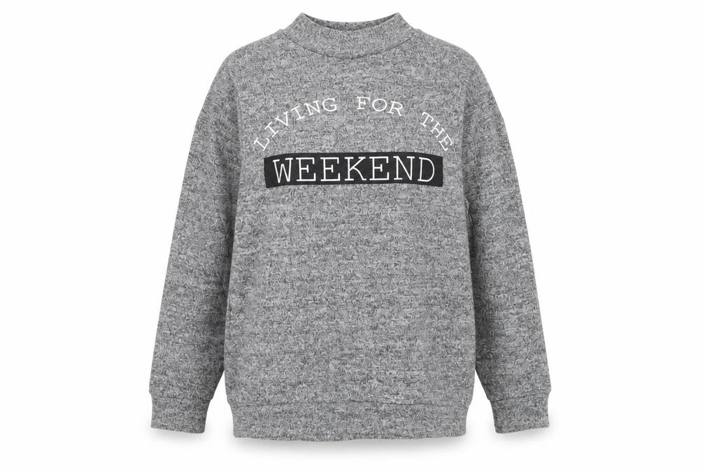 Front view of Select women’s grey polyester pullover sweatshirt, size UK 10, pullover - living for the weekend