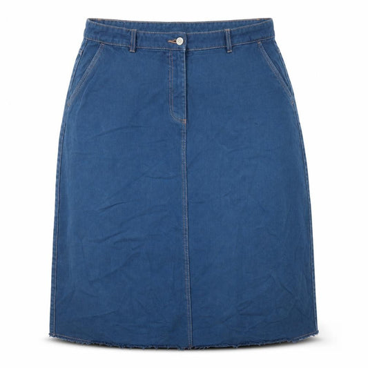 Front view of Next women’s blue polyester a-line skirt, size UK 41, in zip