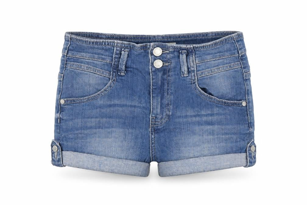 Topshop Womens Blue Cotton Hot Pants Shorts Size 28 Regular Zip