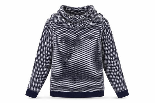 Front view of Wallis women’s blue roll neck geometric polyester jumper, size S