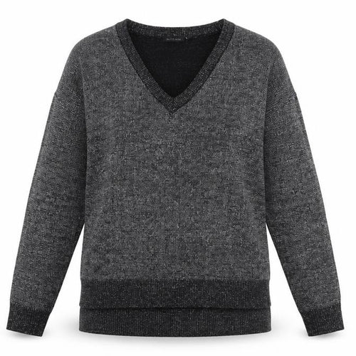 Brave Soul Womens Black V-Neck Geometric Acrylic Pullover Jumper Size 12