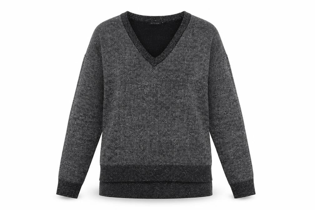 Brave Soul Womens Black V-Neck Geometric Acrylic Pullover Jumper Size 12