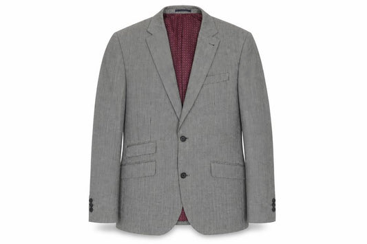 Front view of Next men’s grey geometric wool jacket suit jacket, size 42, regular