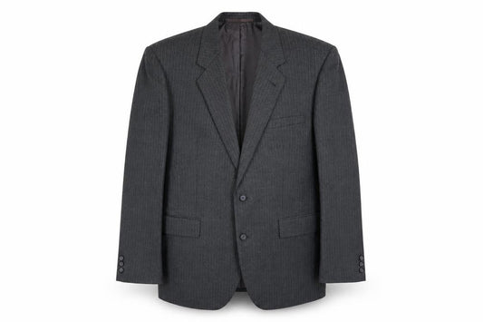Front view of Burton men’s grey polyester jacket suit jacket, size 38, regular