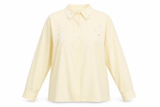 Front view of Daxon women’s ivory polyester basic button-up, size UK 14, collared