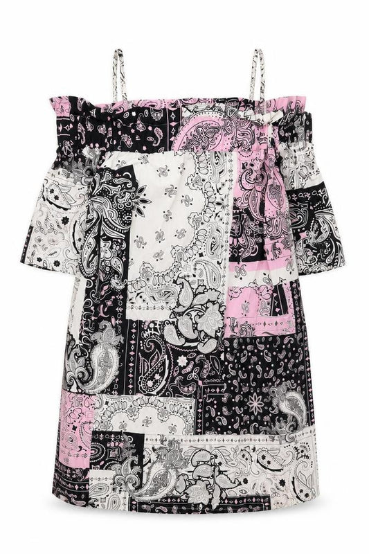 Front view of ASOS women’s multicoloured paisley cotton a-line, size UK 10, square neck pullover