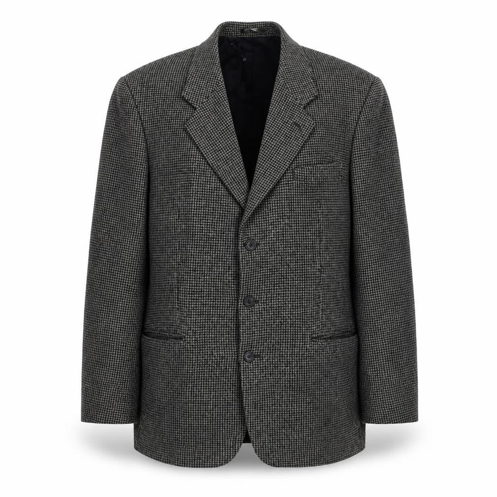 Front view of Arnold Brant men’s grey geometric wool jacket suit jacket, size 46, regular