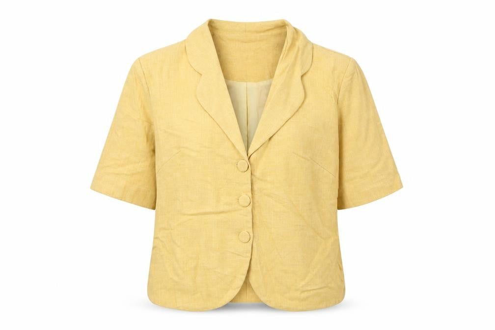 Front view of Nightingales women’s yellow jacket blazer, size UK 10, button