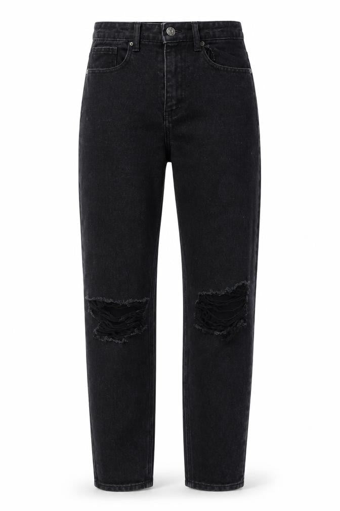 PRETTYLITTLETHING Womens Black Cotton Straight Jeans Size 6 L30 in Regular Button