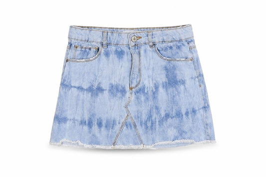 Zara Girls Blue Tie Dye Cotton Mini Skirt Size 11-12 Years Regular Button