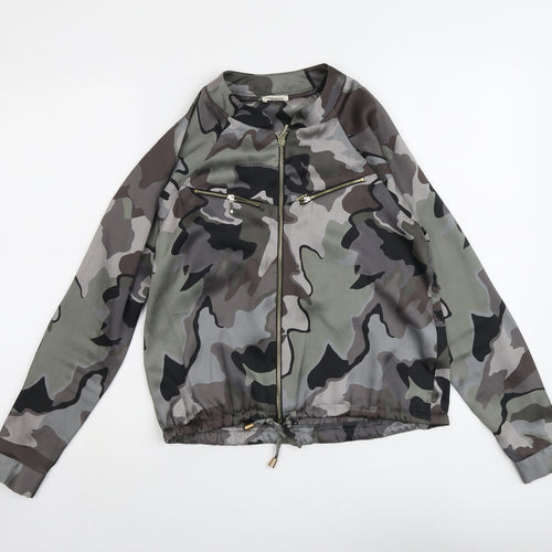 River Island Womens Grey Camouflage Polyester Bomber Jacket Jacket Size 6 Zip