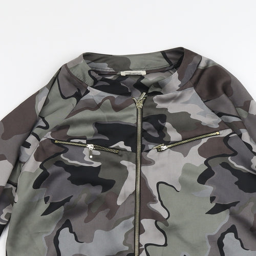 River Island Womens Grey Camouflage Polyester Bomber Jacket Jacket Size 6 Zip