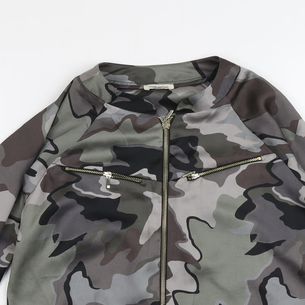 River Island Womens Grey Camouflage Polyester Bomber Jacket Jacket Size 6 Zip