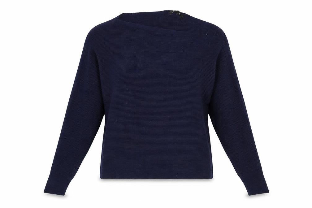 Front view of Next women’s blue v-neck viscose jumper, size UK 8