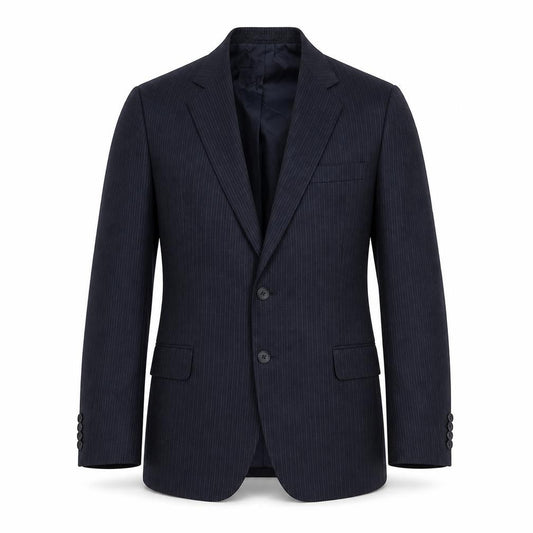 Front view of St Michael men’s blue striped wool jacket suit jacket, size 44, regular