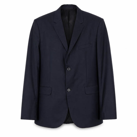 Front view of H&M men’s blue polyester jacket suit jacket, size 42, regular