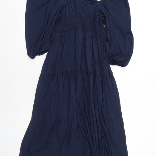 Marks and Spencer Womens Blue Viscose A-Line Size 14 Square Neck Pullover