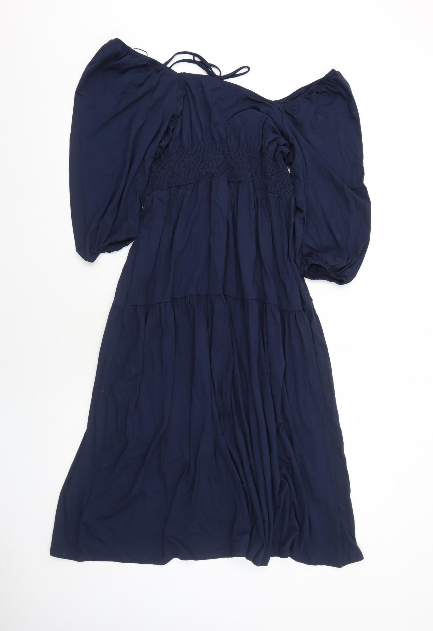 Marks and Spencer Womens Blue Viscose A-Line Size 14 Square Neck Pullover