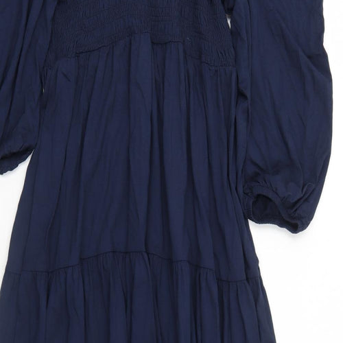 Marks and Spencer Womens Blue Viscose A-Line Size 14 Square Neck Pullover