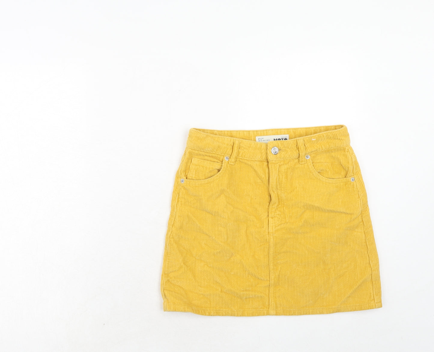 Topshop Womens Yellow Cotton Mini Skirt Size 8 Regular Zip