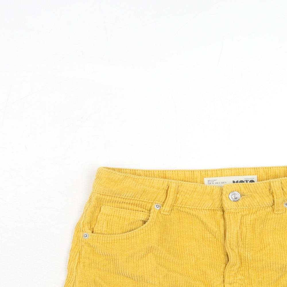 Topshop Womens Yellow Cotton Mini Skirt Size 8 Regular Zip