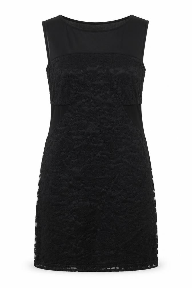 Front view of My Case women’s black geometric polyester a-line, size L, round neck button