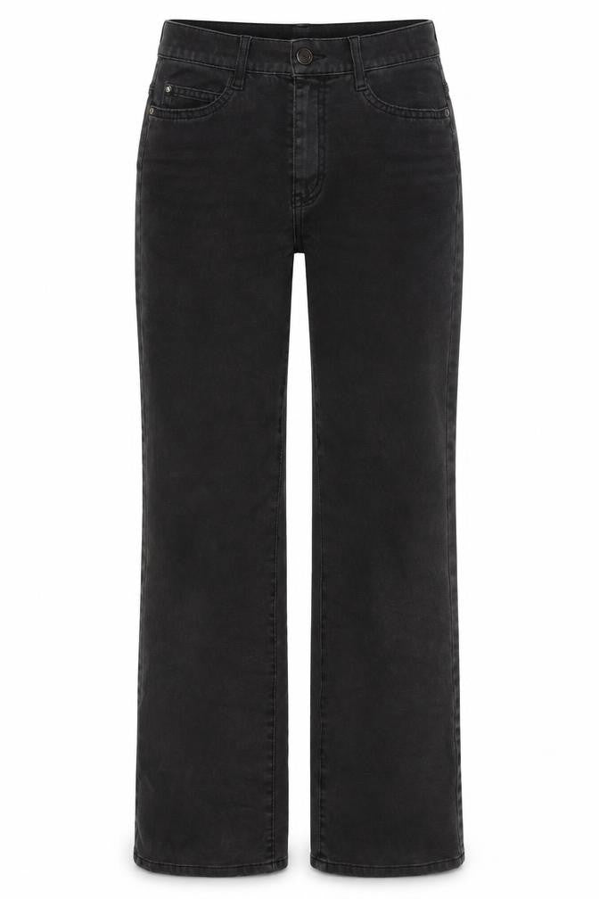 Front view of Olsen women’s black cotton straight jeans, size UK 28, in regular zip