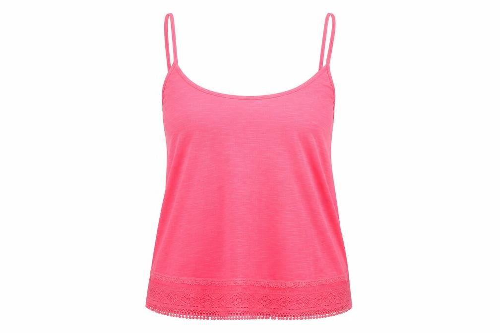 Front view of Next women’s pink cotton basic tank, size UK 14, round neck
