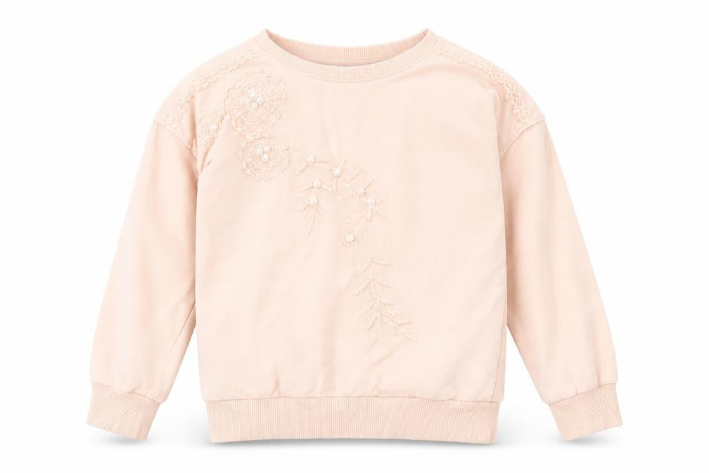 Front view of Next girls’ pink cotton pullover sweatshirt, size 6, years pullover